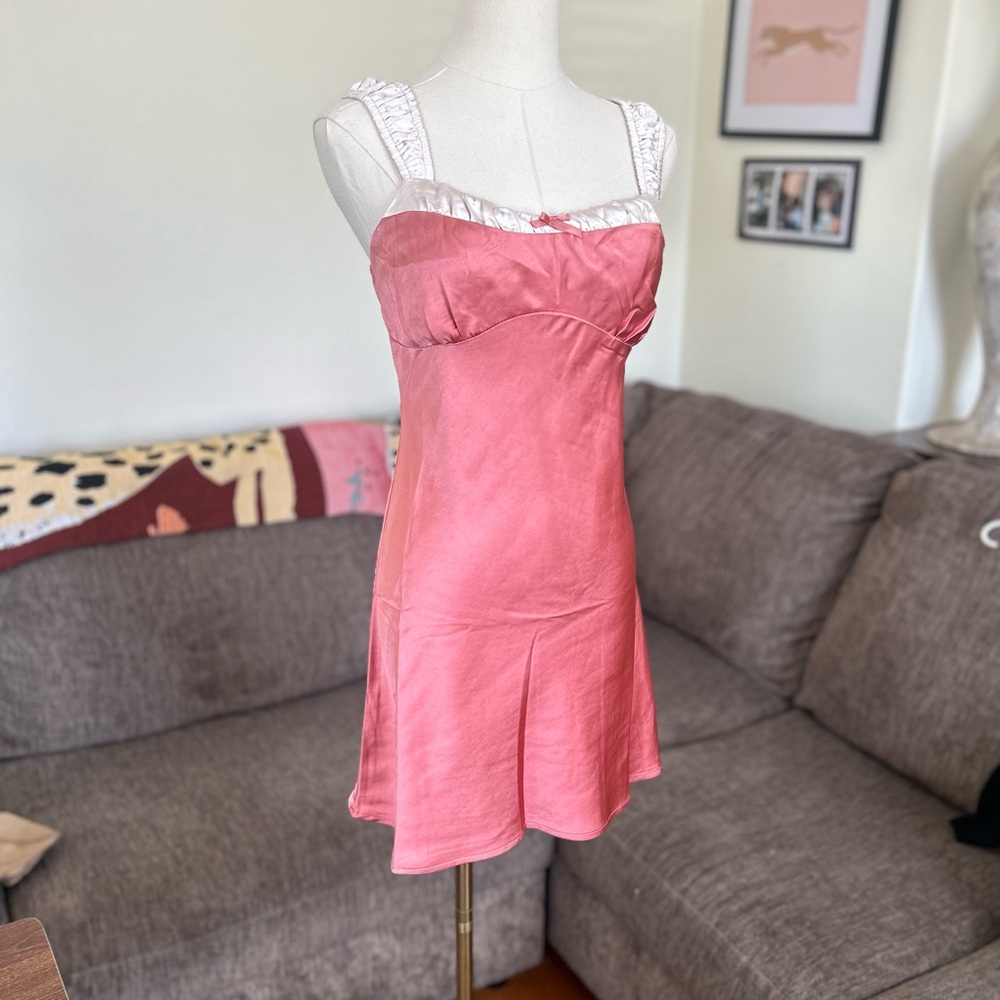Lush Pink and Cream Mini Dress with Lace Details